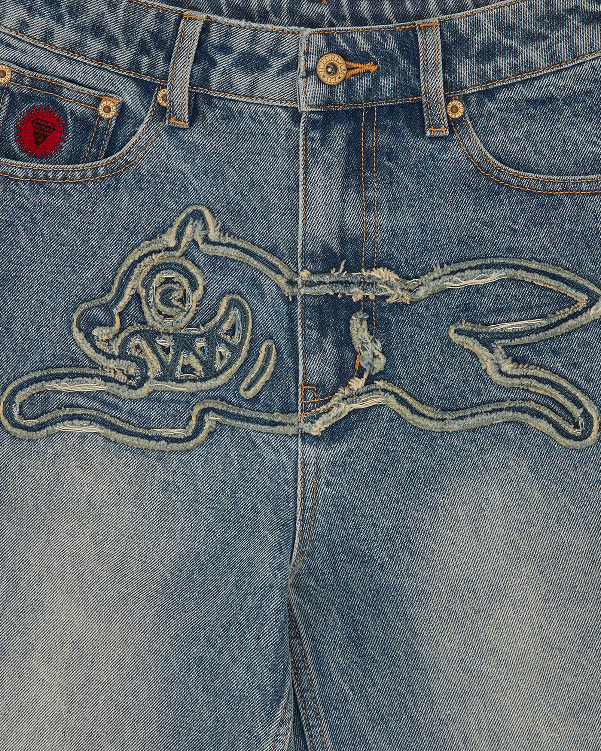 Womens Distressed Running Dog Denim Pants - Image 4
