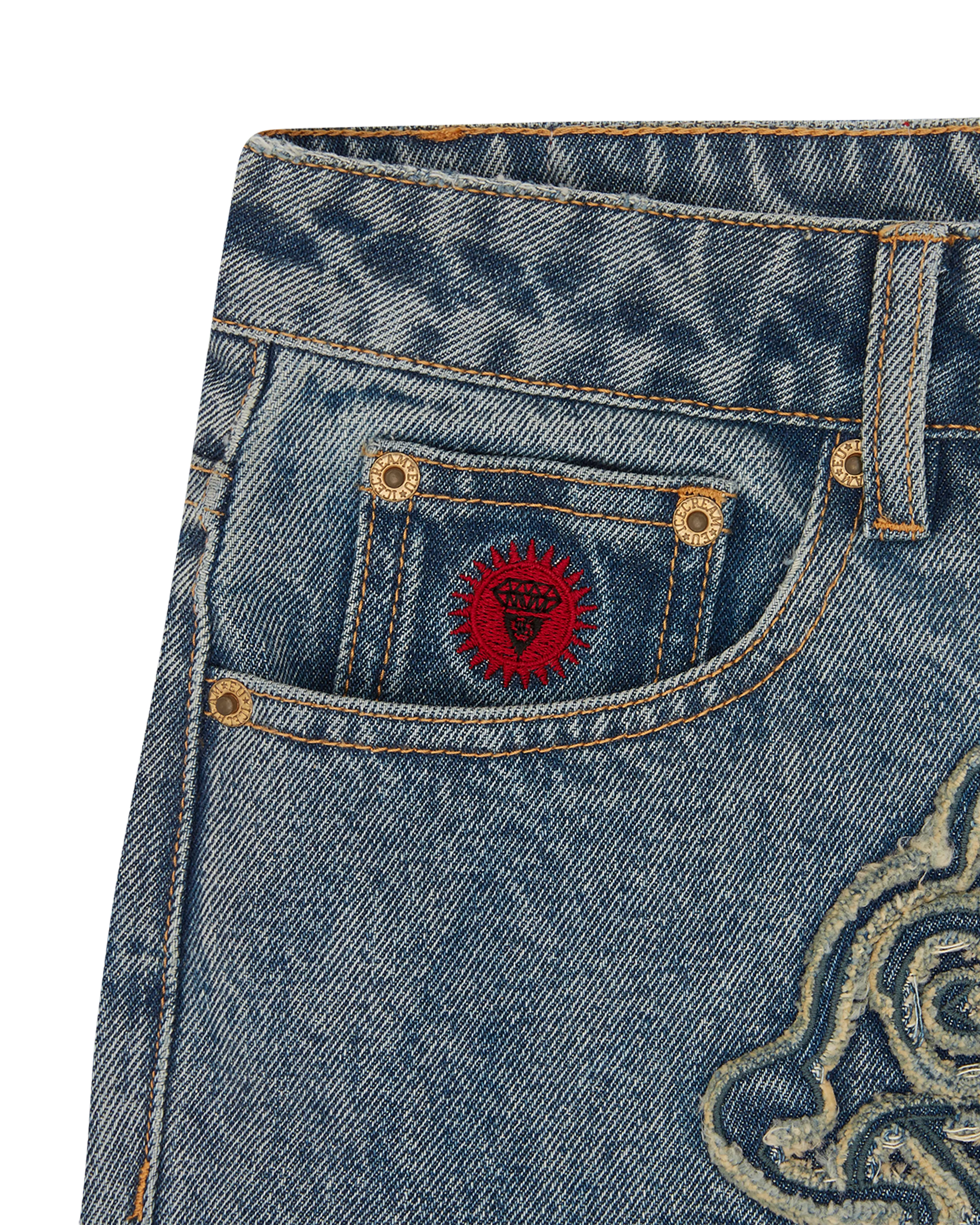 Womens Distressed Running Dog Denim Pants - Image 5